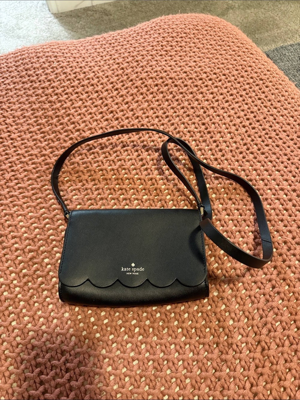 kate spade Black Scallop-Edge Leather Crossbody